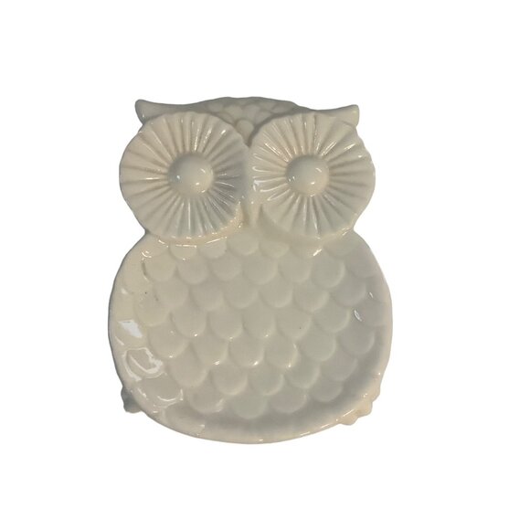 Owl Spoon Rest Kitchen Ceramic 6" x 4.5" White Wall Decor Trinket Dish - Picture 1 of 4